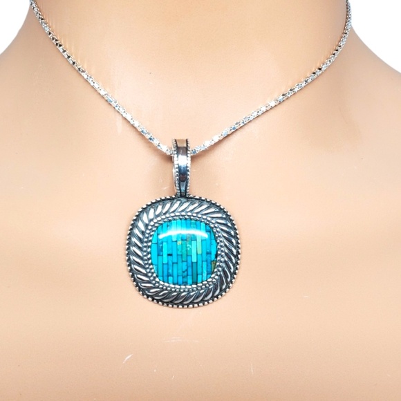 Carolyn Pollack Sterling Silver Turquoise Inlaid Pendant/Enhancer #17103 - Picture 2 of 10
